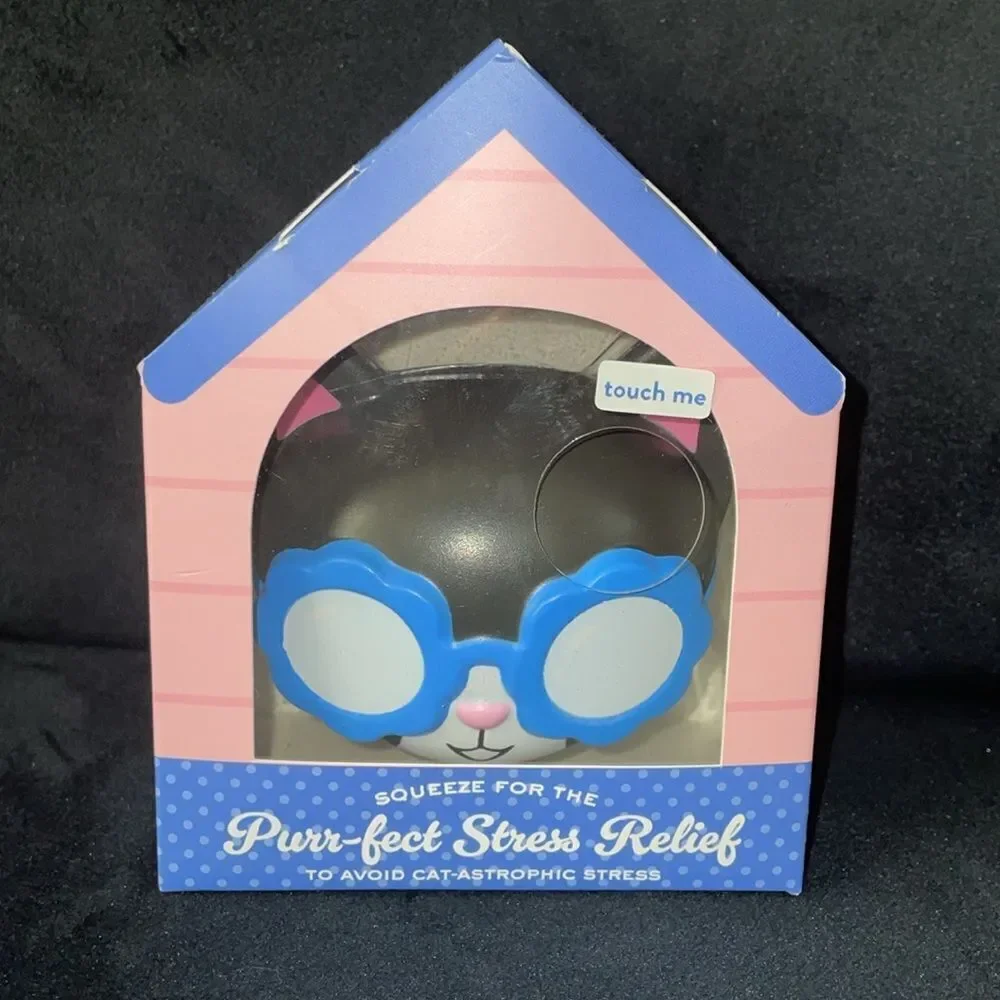 New Eccolo pet black cat kitty with flower glasses squeeze ball stress ball